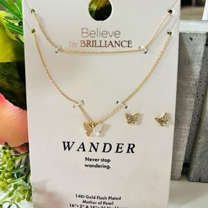 Wander Gold Butterfly Necklace and Earring Set